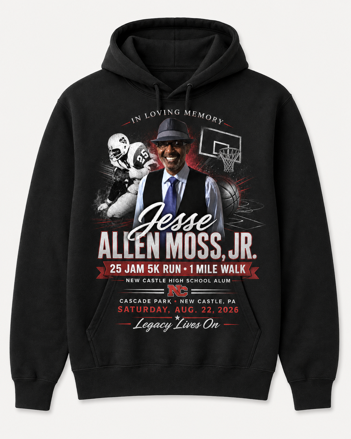 JM25 5K memorial black hoodie mockup