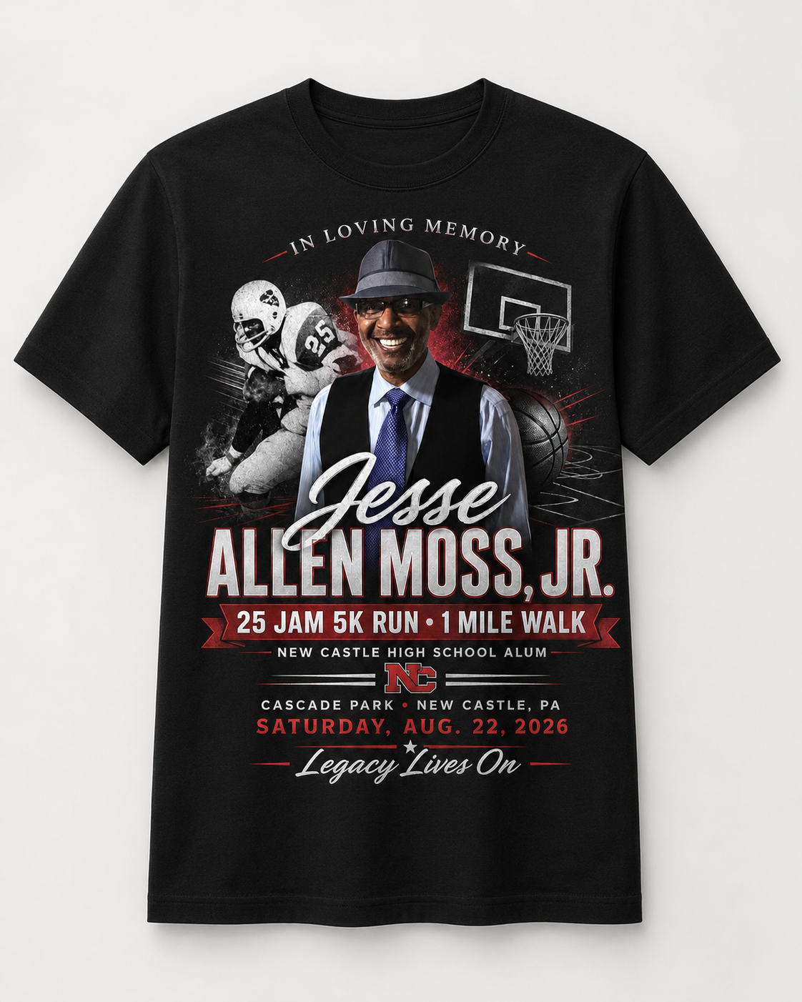 JM25 5K memorial black t-shirt