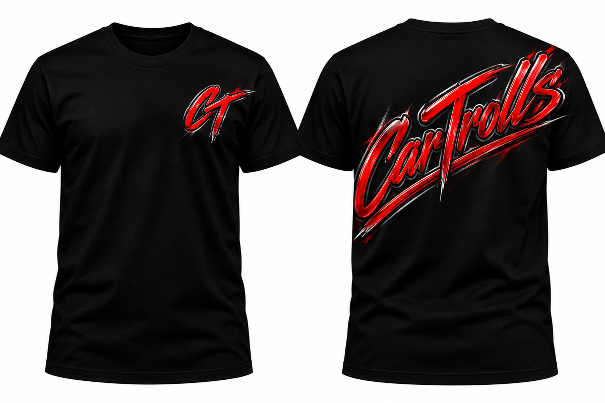 Car Trolls red and black T-shirt front and back