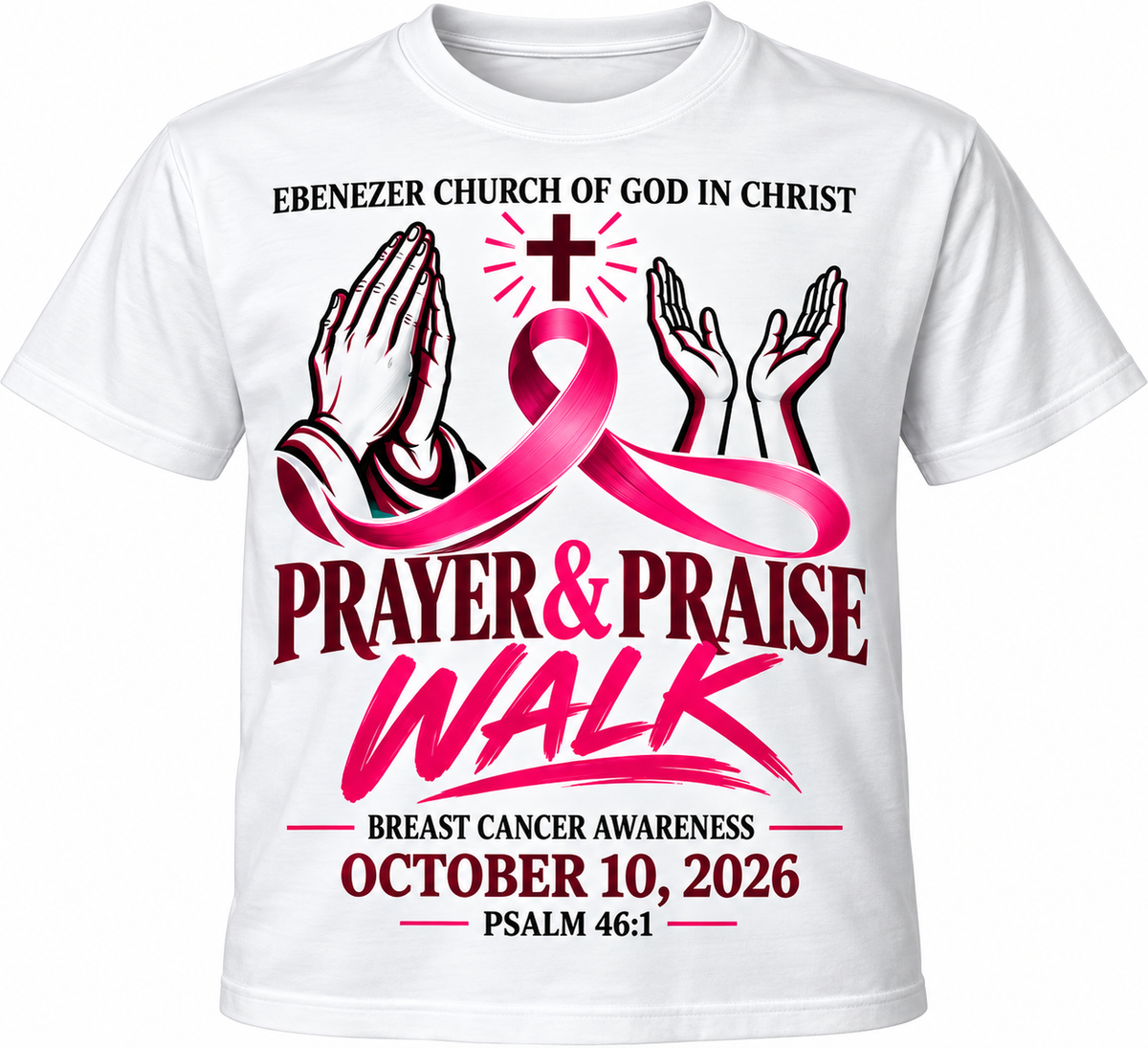 Ebenezer Prayer and Praise Walk white T-shirt – October 10, 2026
