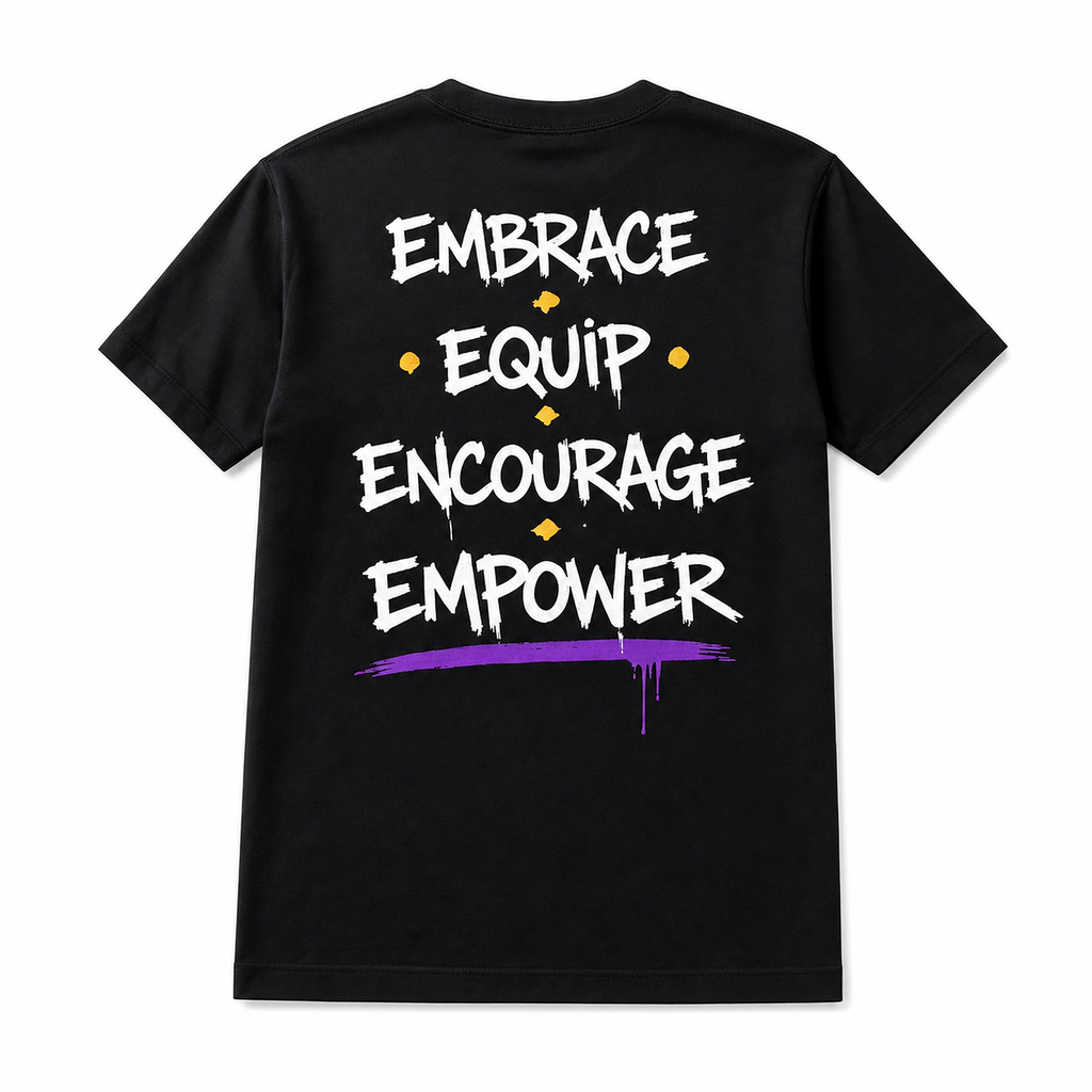 Back design: Embrace, Equip, Encourage, Empower